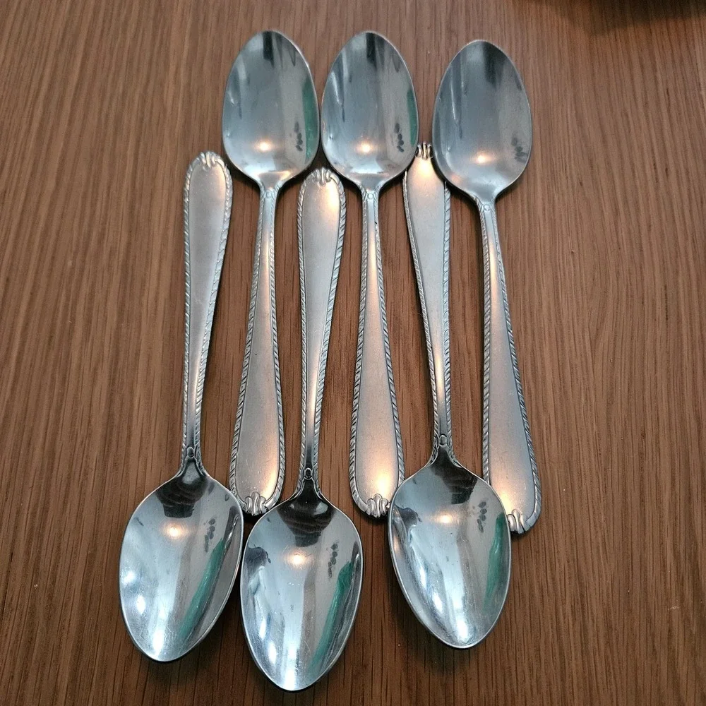 Set of 6 spoons beaded‎ rope edge pattern silvertone